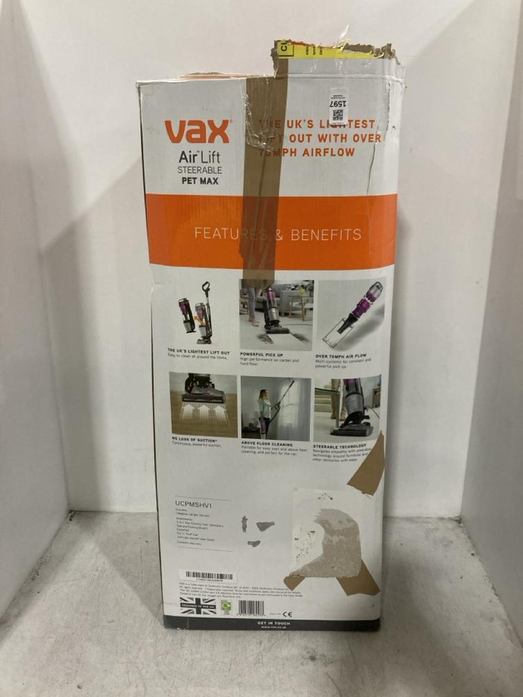 Lot 1597  
            Chesterfield SR47 - Parcel Delivery Only 

                
VAX AIR LIFT STEERABLE PET MAX VACUUM CLEANER (LOCATION: SR46 G3)