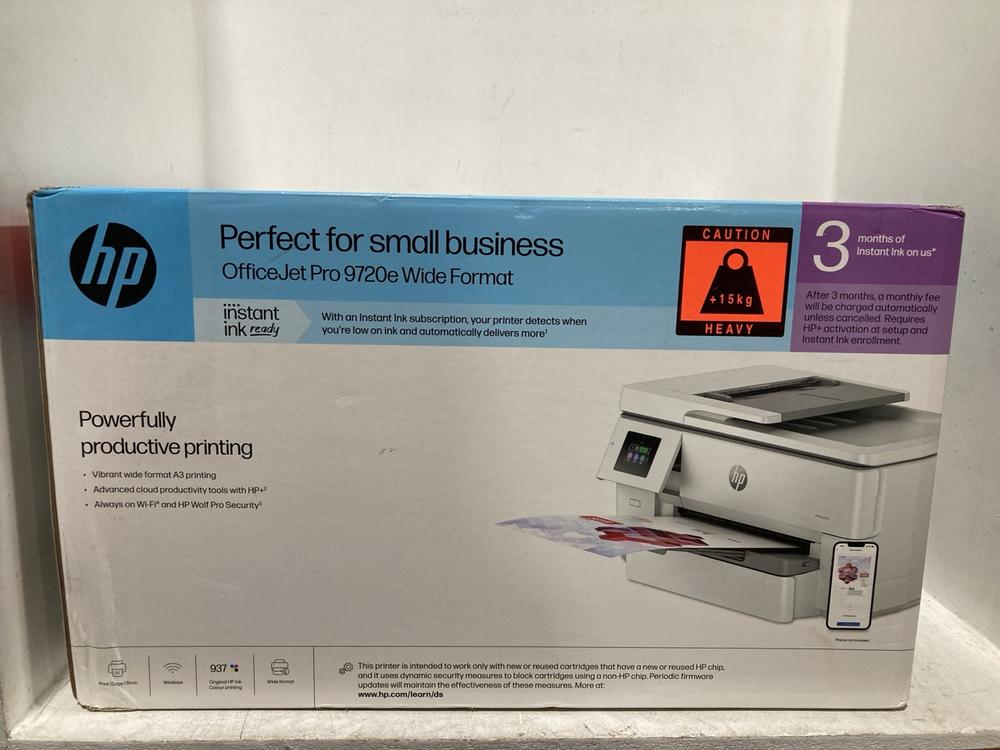 Lot 1610  
            Chesterfield SR47 - Parcel Delivery Only 

                
HP OFFICE JET PRO 9720E WIDE FORMAT PRINTER (LOCATION: SR46 G4)
