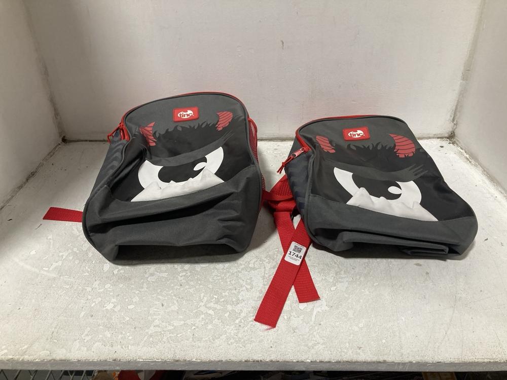 Lot 1744  
            Chesterfield SR47 - Parcel Delivery Only 

                
2 X TINC MONSTER CHILDRENS BACKPACK IN GREY/BLACK/RED/WHITE -10025 (LOCATION: SR4...