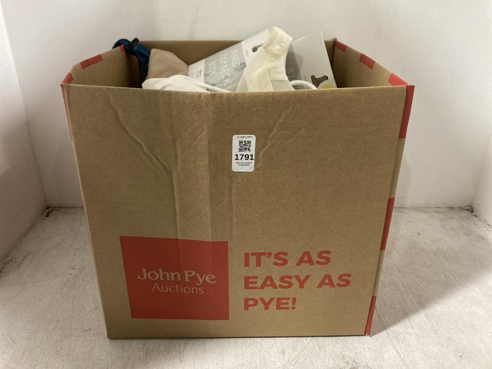 Lot 1791  
            Chesterfield SR47 - Parcel Delivery Only 

                
BOX OF ASSORTED CLOTHING TO INCLUDE THERMAL RIBBED SCOOP NECK BODYSUIT SIZE 16-18...