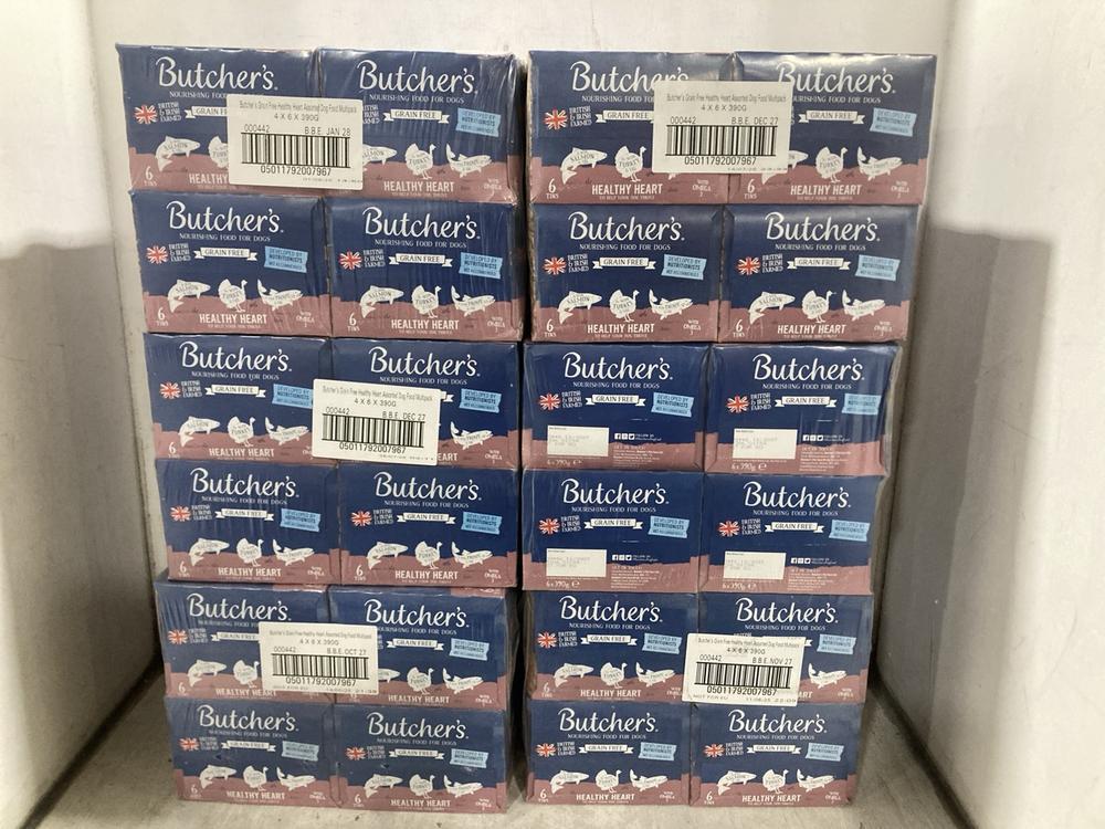 Lot 1809  
            Chesterfield SR47 - Parcel Delivery Only 

                
6 X BUTCHERS HEALTHY HEART ASSORTED DOG FOOD MULTIPACK (4 X 6 X 390G) - BBE 10/27...