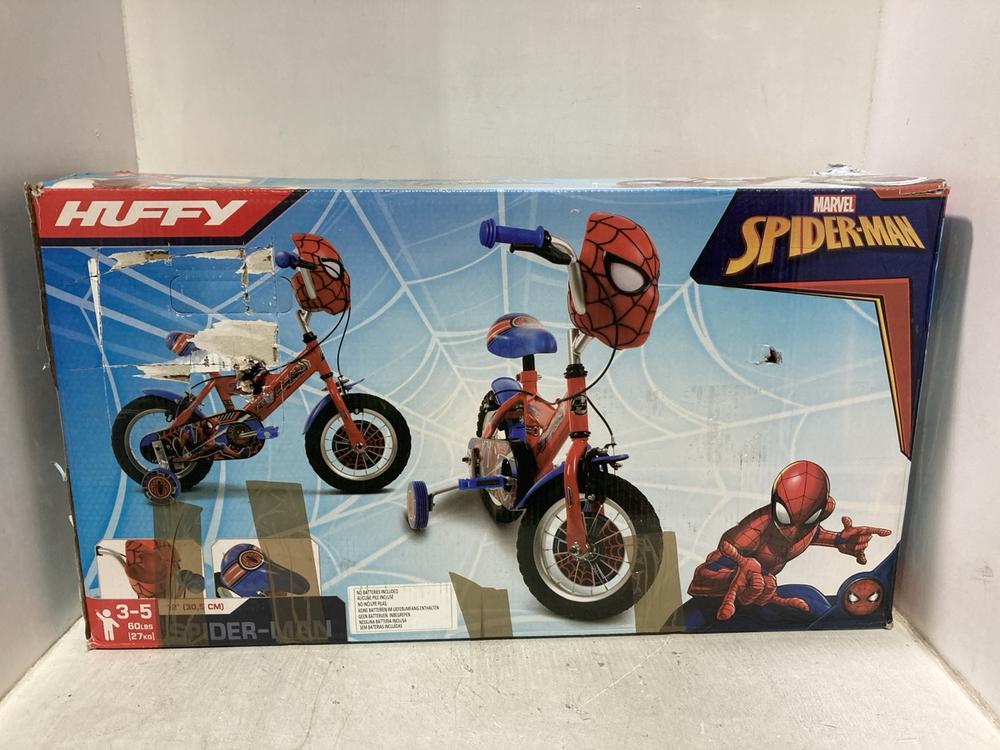 Lot 363  
            Chesterfield SR46 - Parcel Delivery Only 

                
HUFFY MARVEL SPIDERMAN 12" BICYCLE TO INCLUDE BEYBLADE X DROP ATTACK BATTLE SET (...