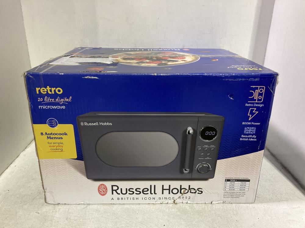 Lot 364  
            Chesterfield SR46 - Parcel Delivery Only 

                
RUSSELL HOBBS 20L MICROWAVE (LOCATION: J4)