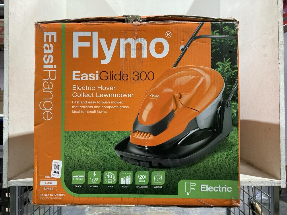 Lot 368  
            Chesterfield SR46 - Parcel Delivery Only 

                
FLYMO EASI GLIDE 300 ELECTRIC HOVER COLLECT LAWNMOWER (LOCATION: J5)