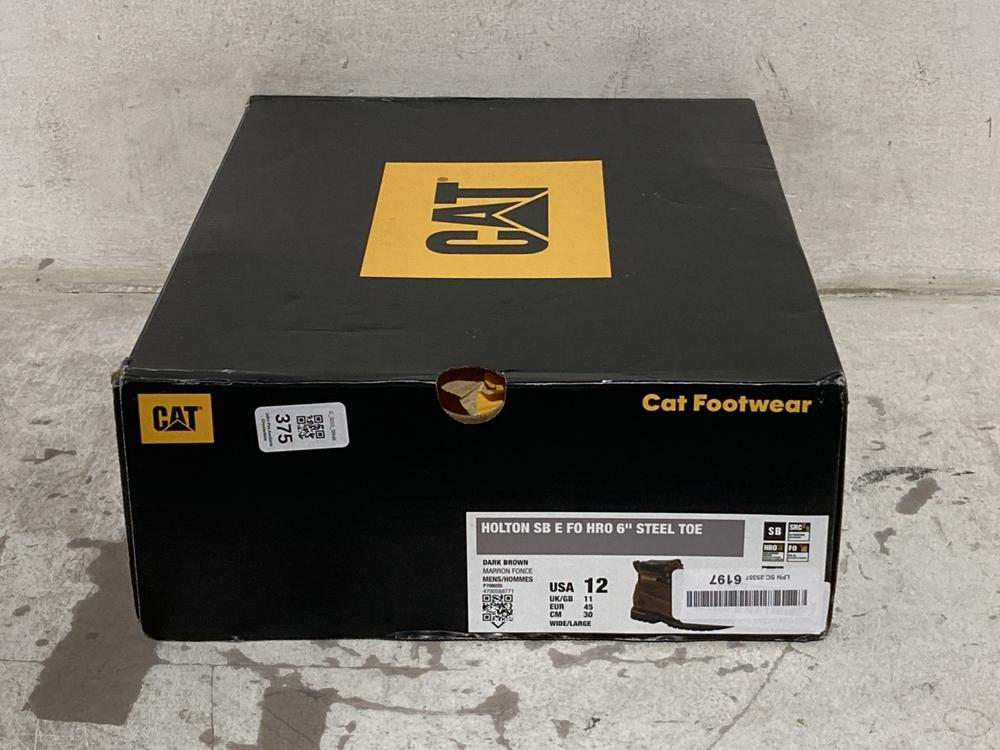 Lot 375  
            Chesterfield SR46 - Parcel Delivery Only 

                
CAT HOLTON SB E FO HRO 6" STEEL TOE WORK BOOTS IN BROWN - UK SIZE 11 (LOCATION: J5)