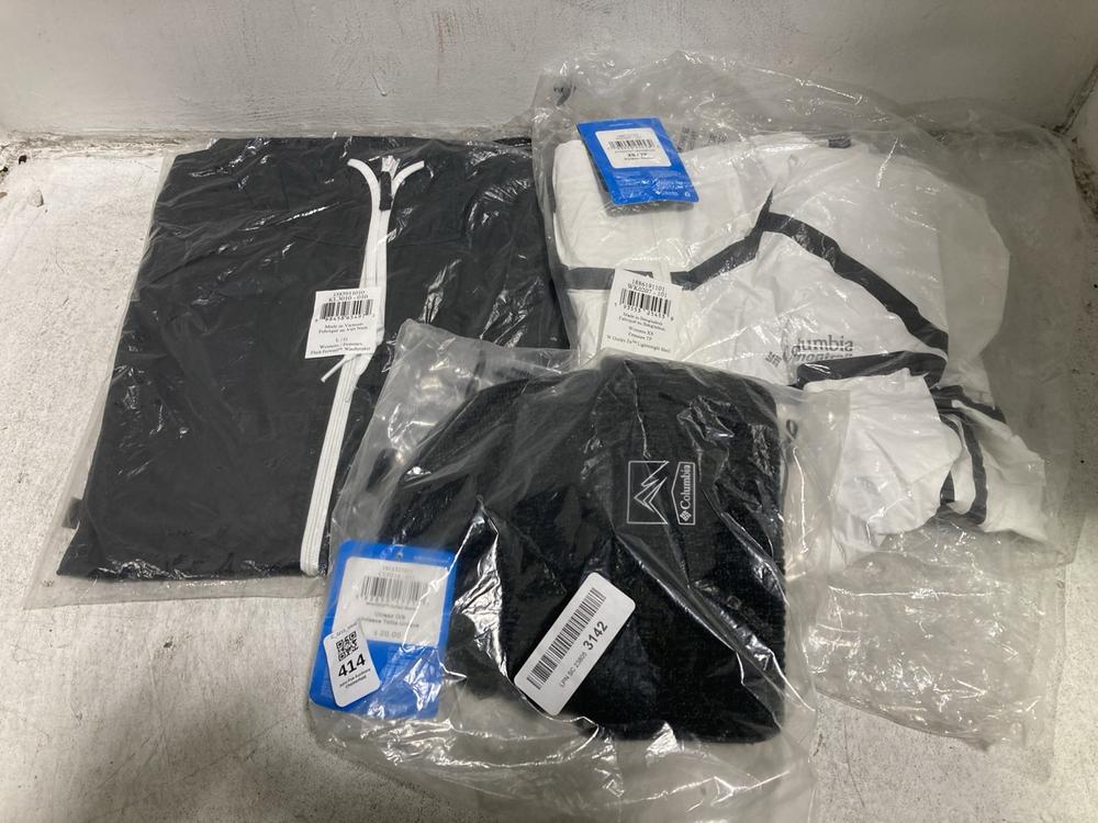 Lot 414  
            Chesterfield SR46 - Parcel Delivery Only 

                
3 X ASSORTED CLOTHING ITEMS TO INCLUDE COLUMBIA UNISEX HAT IN BLACK ONE SIZE (LOC...