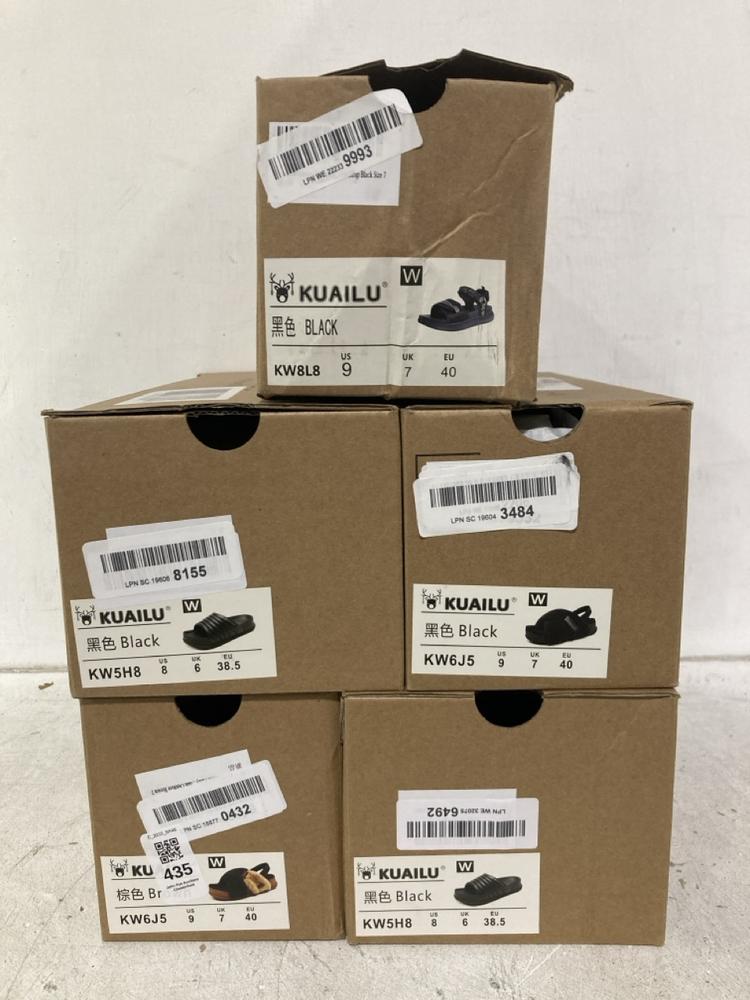 Lot 435  
            Chesterfield SR46 - Parcel Delivery Only 

                
5 X ASSORTED KUAILU ADULTS SHOES TO INCLUDE KUAILU KW6J5 SHOES IN BLACK - UK SIZE...