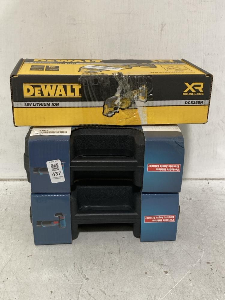 Lot 437  
            Chesterfield SR46 - Parcel Delivery Only 

                
3 X ASSORTED TOOLS TO INCLUDE DEWALT XR BRUSHLESS DSC355N OSCILLATING MULTI-TOOL ...