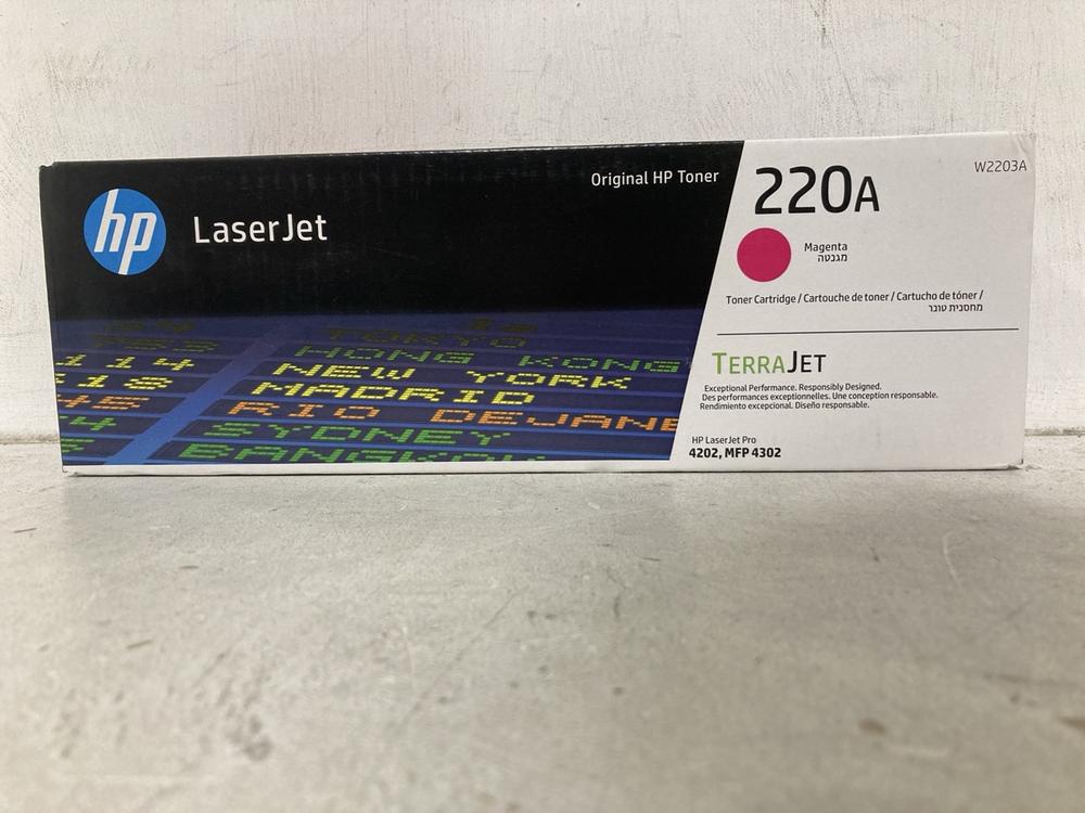Lot 454  
            Chesterfield SR46 - Parcel Delivery Only 

                
HP W2203A LASERJET 220A MAGENTA ORIGINAL TONER CARTRIDGE (LOCATION: I3)