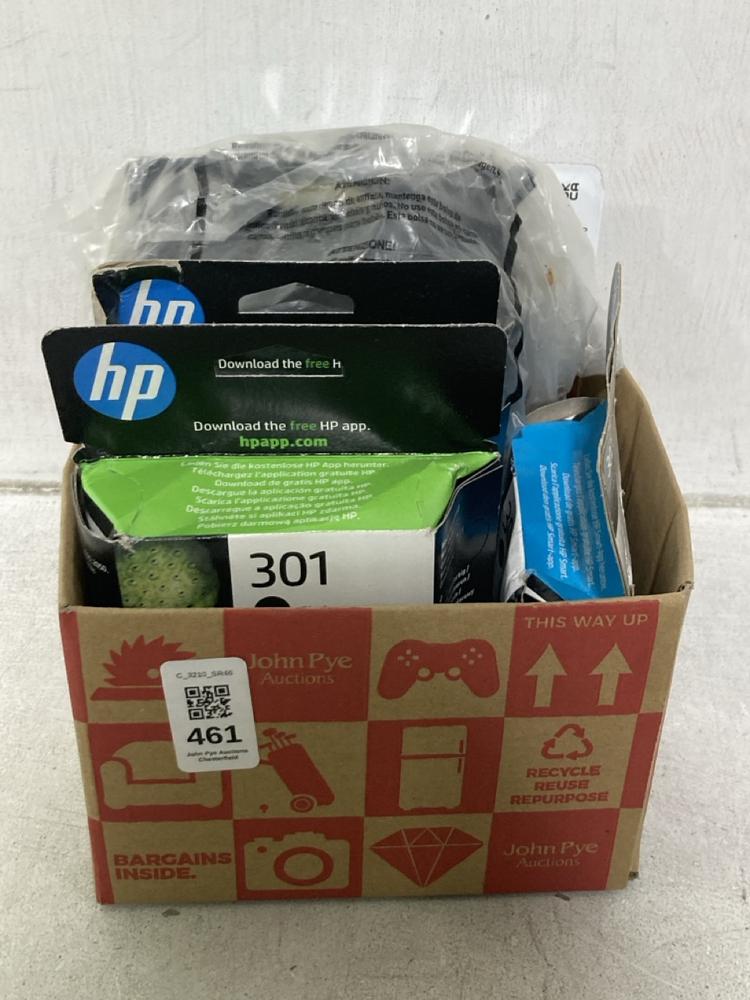 Lot 461  
            Chesterfield SR46 - Parcel Delivery Only 

                
QTY OF ASSORTED INKS TO INCLUDE HP 301 BLACK ORIGINAL INK CARTRIDGE (LOCATION: I3)