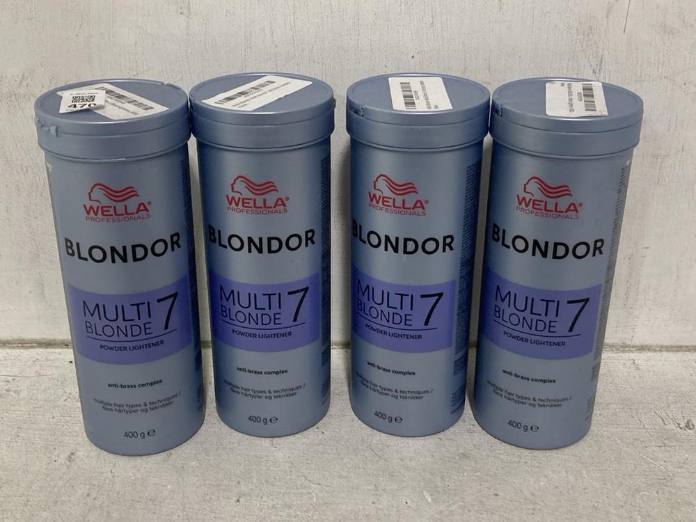 Lot 470  
            Chesterfield SR46 - Parcel Delivery Only 

                
4 X WELLA BLONDE MULTI BLONDE 7 POWDER LIGHTENER 400G (LOCATION: I3)