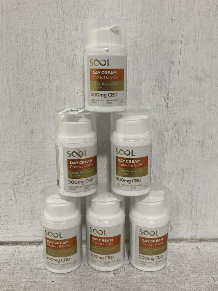 Lot 475  
            Chesterfield SR46 - Parcel Delivery Only 

                
6 X SOOL PROTECT & GLOW CBD DAY CREAM 50ML (LOCATION: I3)