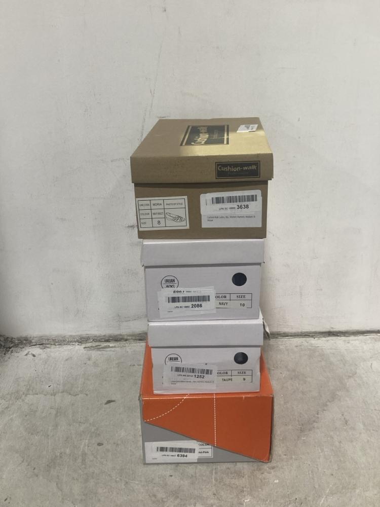 Lot 495  
            Chesterfield SR46 - Parcel Delivery Only 

                
4 X ASSORTED SHOES TO INCLUDE CUSHION WALK LADIES NAVY SHOES SIZE 8 (LOCATION: I4)