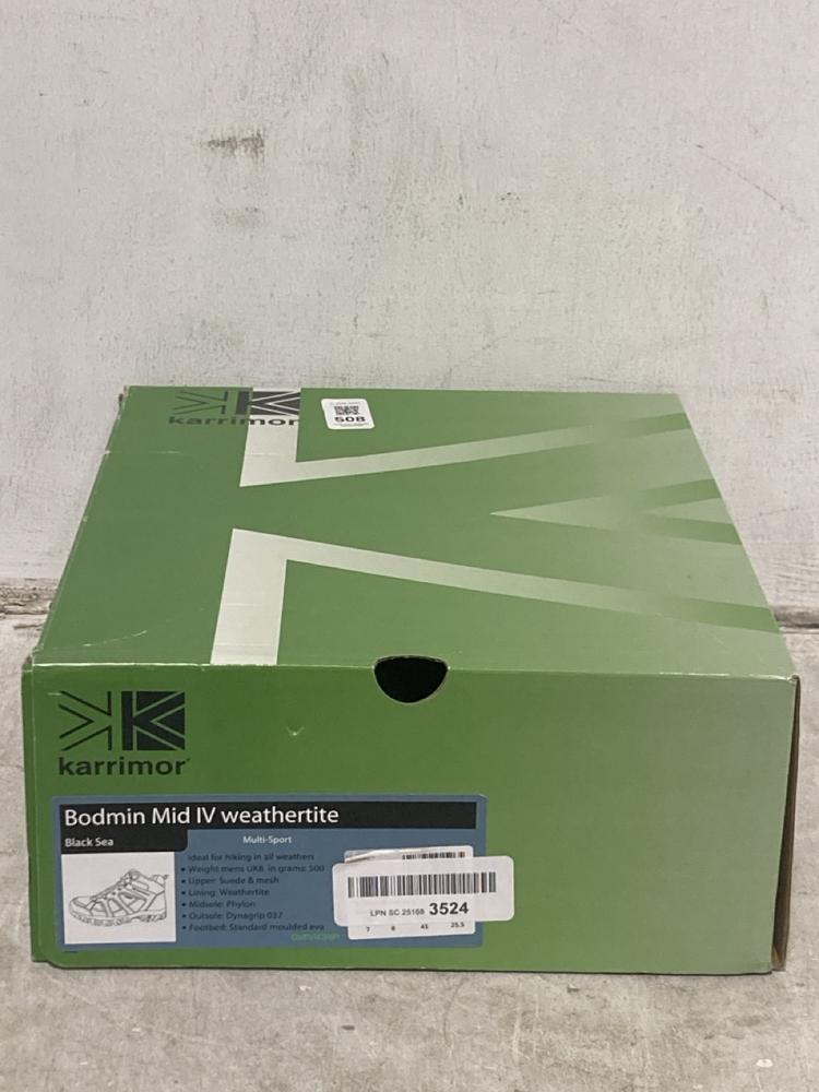 Lot 508  
            Chesterfield SR46 - Parcel Delivery Only 

                
KARRIMOR WALKING BOOTS IN BLACK SEA SIZE 7 UK (LOCATION: I4)