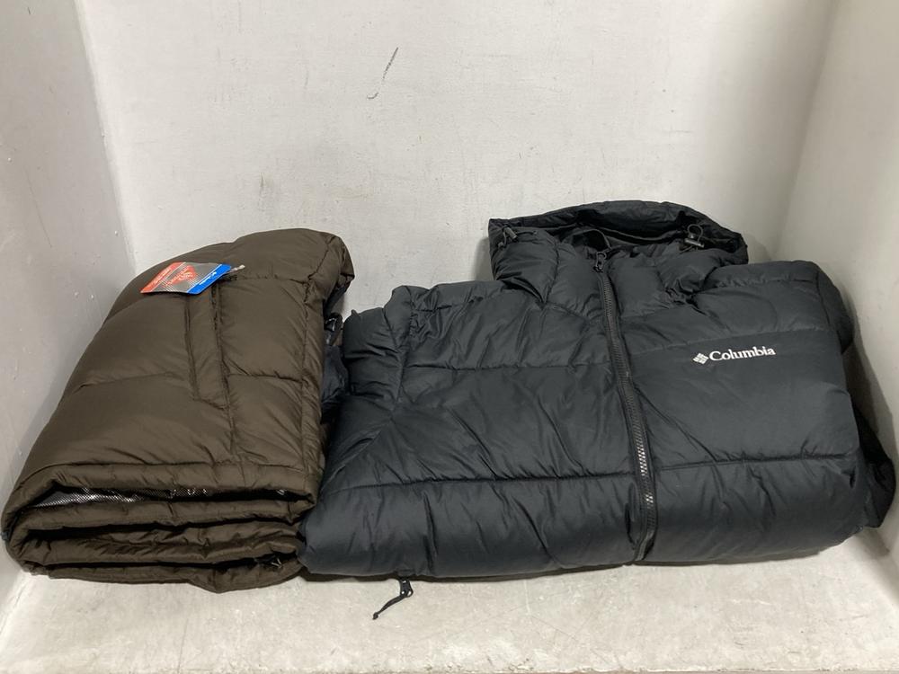 Lot 527  
            Chesterfield SR46 - Parcel Delivery Only 

                
COLUMBIA BLACK PUFFER COAT IN SIZE M TO INCLUDE COLUMBIA BROWN/BLACK PUFFER GILET...