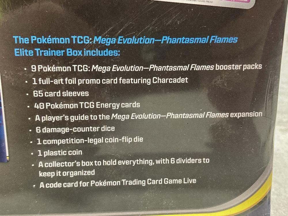 Lot 533  
            Chesterfield SR46 - Parcel Delivery Only 

                
POKEMON MEGA EVOLUTION PHANTASMAL FLAMES ELITE TRAINER BOX (LOCATION: I5)