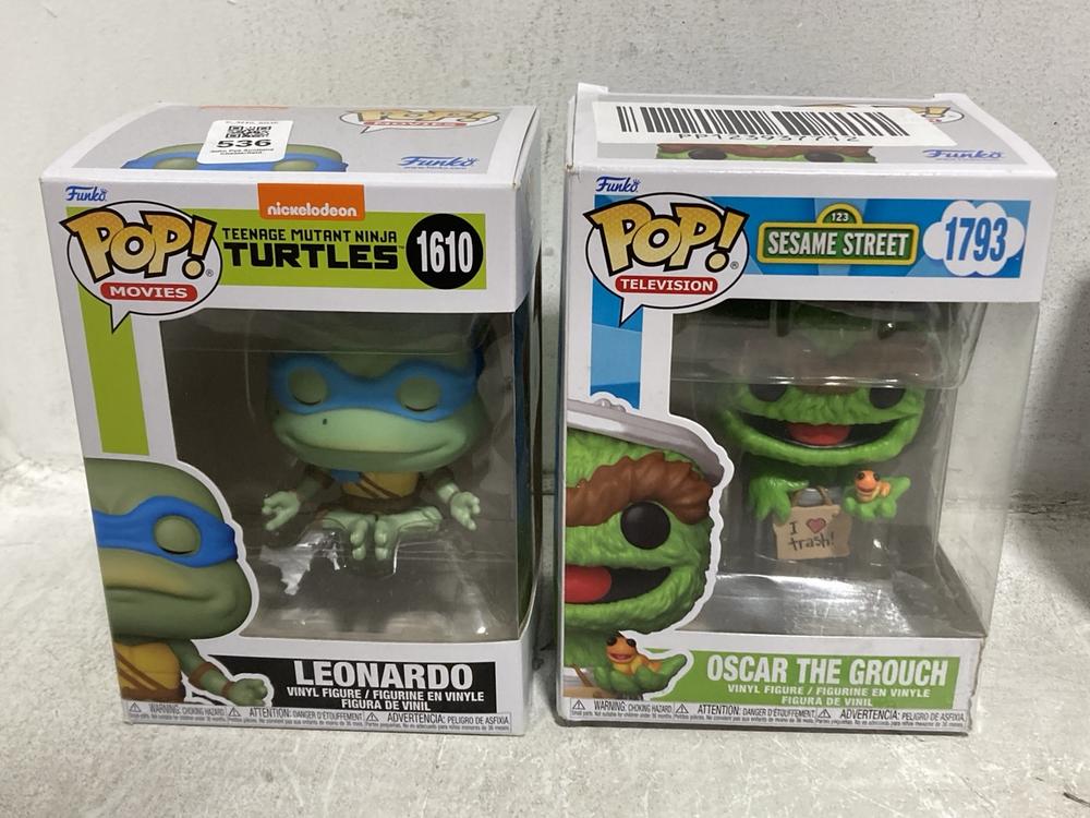 Lot 536  
            Chesterfield SR46 - Parcel Delivery Only 

                
5 X ASSORTED POP FIGURES TO INCLUDE POP TELEVISION SESAME STREET OSCAR THE GROUCH...