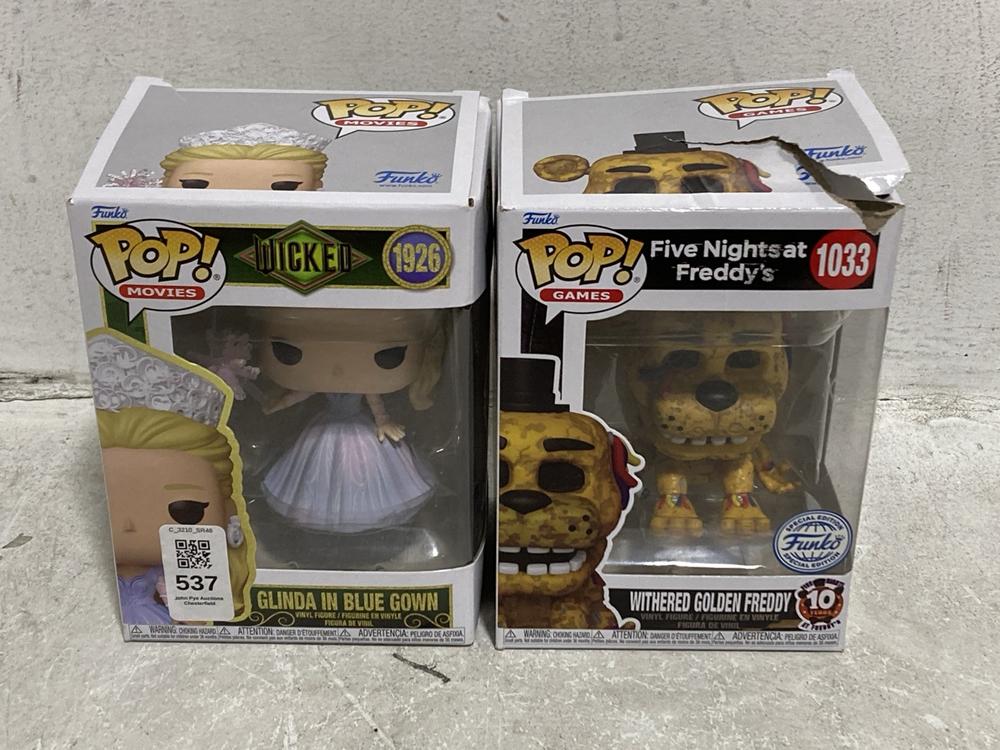 Lot 537  
            Chesterfield SR46 - Parcel Delivery Only 

                
5 X ASSORTED POP FIGURES TO INCLUDE POP MOVIES WICKED GLINDA IN BLUE GOWN FIGURE ...