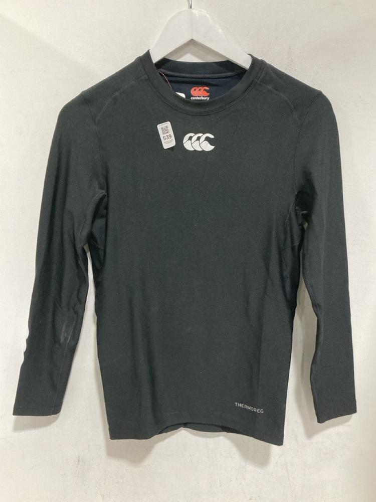 Lot 539  
            Chesterfield SR46 - Parcel Delivery Only 

                
3 X ASSORTED CANTERBURY CLOTHING TO INCLUDE BLACK LONG SLEEVE T-SHIRT SIZE MEDIUM...