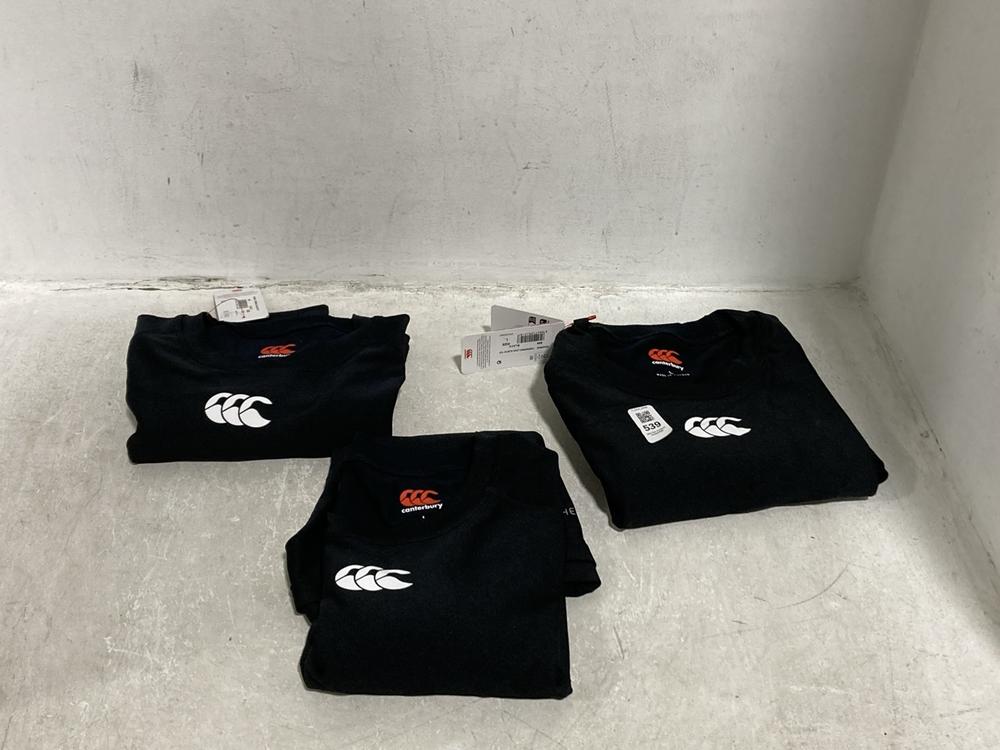 Lot 539  
            Chesterfield SR46 - Parcel Delivery Only 

                
3 X ASSORTED CANTERBURY CLOTHING TO INCLUDE BLACK LONG SLEEVE T-SHIRT SIZE MEDIUM...