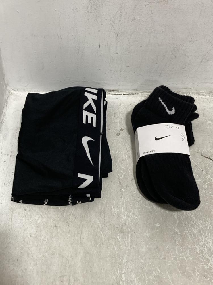 Lot 541  
            Chesterfield SR46 - Parcel Delivery Only 

                
8 X ASSORTED CLOTHING ITEMS TO INCLUDE NIKE 3 PACK SOCKS IN BLACK UK 5-8 (LOCATIO...