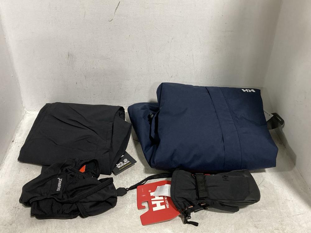 Lot 544  
            Chesterfield SR46 - Parcel Delivery Only 

                
4 X ASSORTED BRANDED CLOTHING ITEMS TO INCLUDE JACK WOLFSKIN WP TROUSERS IN BLACK...