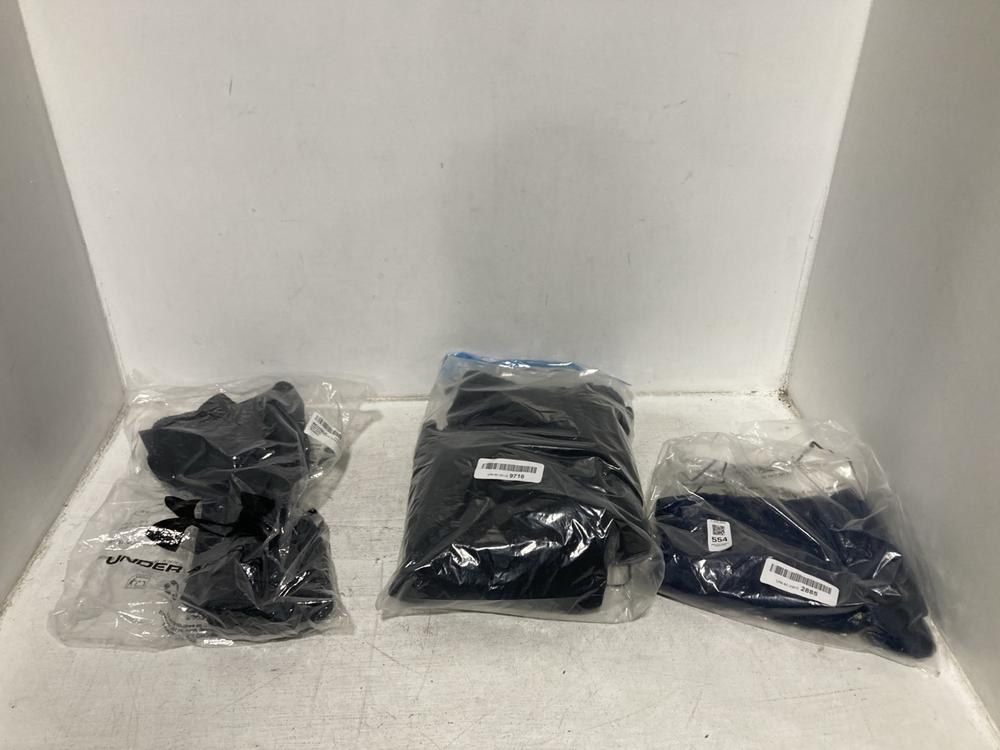 Lot 554  
            Chesterfield SR46 - Parcel Delivery Only 

                
3 X ASSORTED BRANDED CLOTHING ITEMS TO INCLUDE UNDER ARMOUR SHORTS IN BLACK SIZE ...