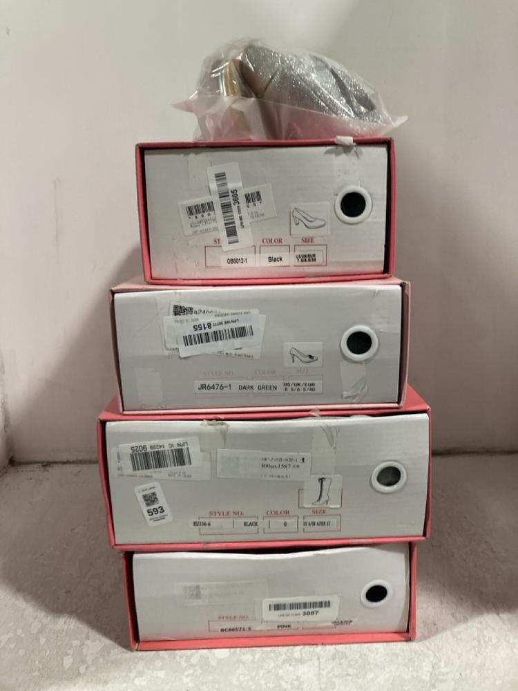 Lot 593  
            Chesterfield SR46 - Parcel Delivery Only 

                
5 X ASSORTED SHOES TO INCLUDE DARK GREEN HIGH HEELS SIZE 6.5 UK (LOCATION: H1)