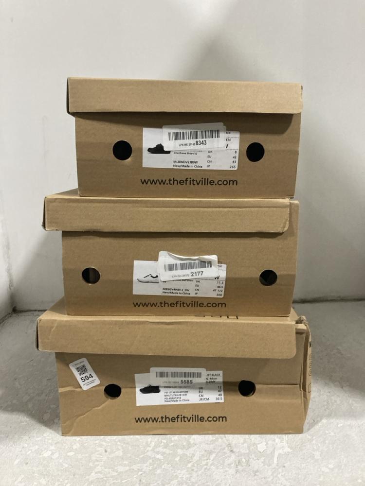 Lot 594  
            Chesterfield SR46 - Parcel Delivery Only 

                
3 X ASSORTED FITVILLE SHOES TO INCLUDE SPEED EX GOLF SHOE IN WHITE SIZE 11.5 UK (...