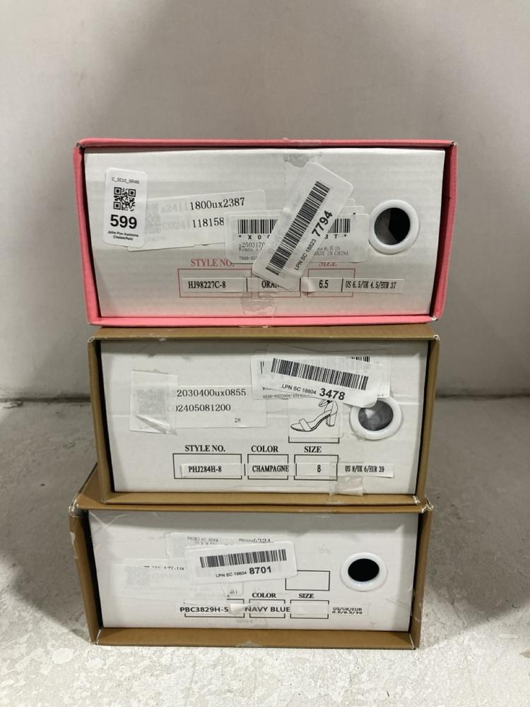 Lot 599  
            Chesterfield SR46 - Parcel Delivery Only 

                
3 X ASSORTED SHOES TO INCLUDE CHAMPAGNE HEELS SIZE 8 (LOCATION: H1)