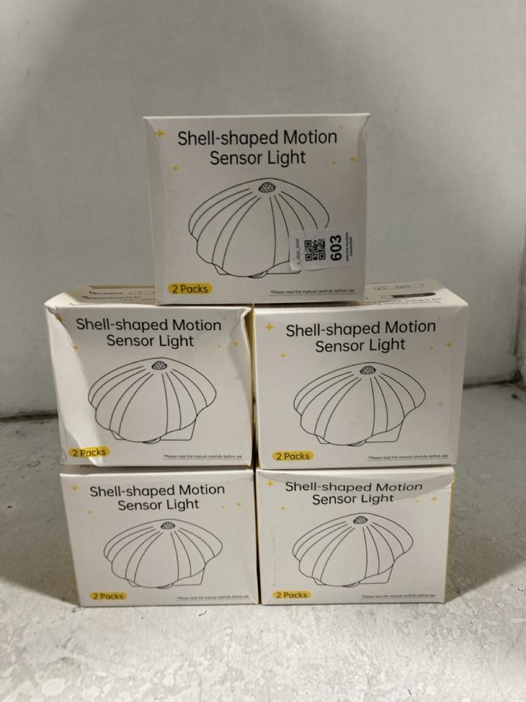 Lot 603  
            Chesterfield SR46 - Parcel Delivery Only 

                
5 X SHELL SHAPED MOTION SENSOR LIGHT (LOCATION: H1)