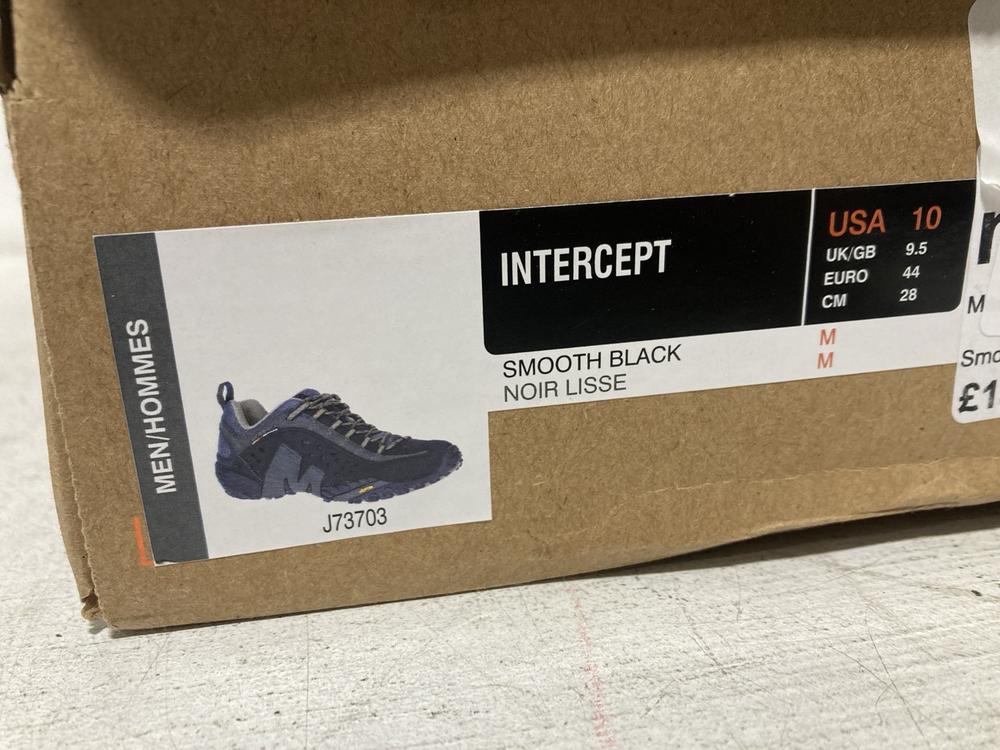 Lot 619  
            Chesterfield SR46 - Parcel Delivery Only 

                
MERRELL INTERCEPT WALKING BOOTS IN SMOOTH BLACK SIZE 9.5 UK - ORIGINAL RRP £135 (... - Image 3