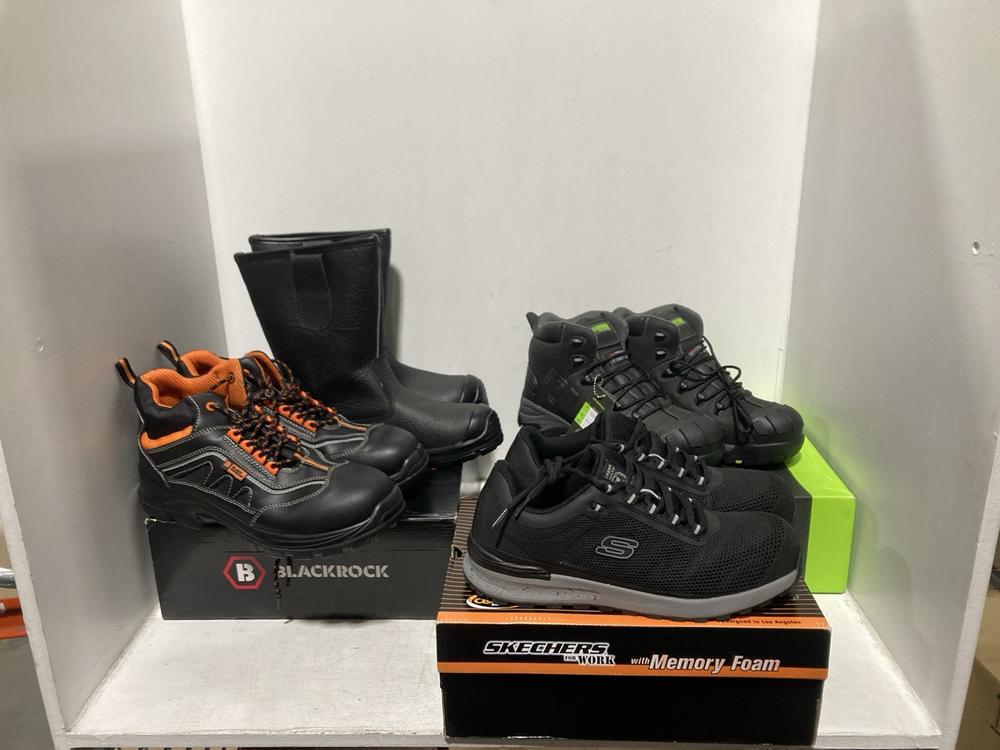 Lot 645  
            Chesterfield SR46 - Parcel Delivery Only 

                
4 X ASSORTED WORKWEAR TRAINERS TO INCLUDE SKECHERS WORK MEMORY FOAM SHOES IN BLAC...