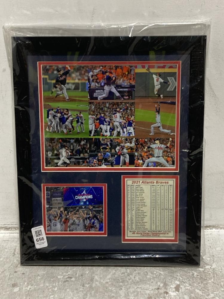 Lot 656  
            Chesterfield SR46 - Parcel Delivery Only 

                
2021 ATLANTA BRAVES WORLD SERIES CHAMPIONSHIP PHOTO FRAME COLLAGE (LOCATION: H3)