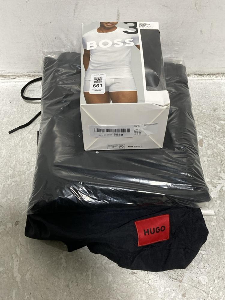Lot 661  
            Chesterfield SR46 - Parcel Delivery Only 

                
4 X ASSORTED ADULTS HUGO BOSS CLOTHING TO INCLUDE HUGO BOSS 3-PACK MENS TSHIRTS I...