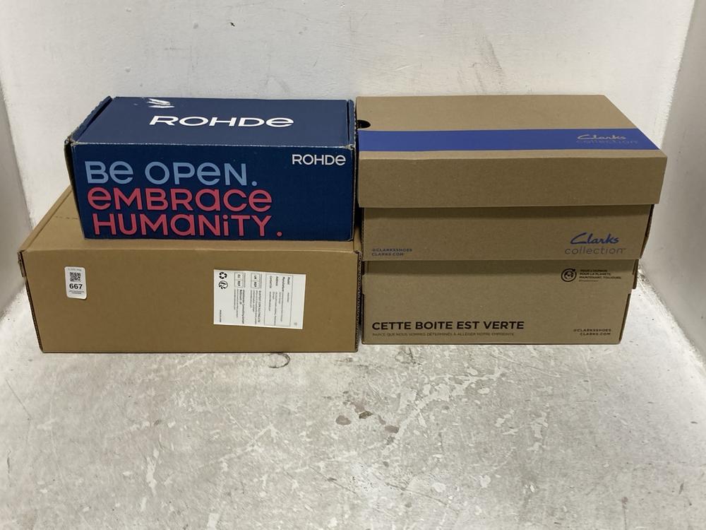 Lot 667  
            Chesterfield SR46 - Parcel Delivery Only 

                
4 X ASSORTED ADULTS SHOES TO INCLUDE ROHDE DAMEN SHOES IN GREY - UK SIZE 7 (LOCAT...