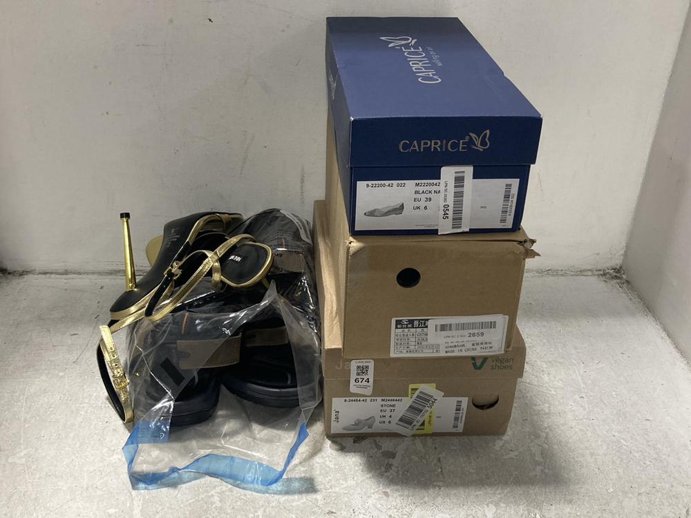 Lot 674  
            Chesterfield SR46 - Parcel Delivery Only 

                
5 X ASSORTED ADULTS SHOES TO INCLUDE CAPRICE WOMENS FLATS IN BLACK - UK SIZE 6 (L...