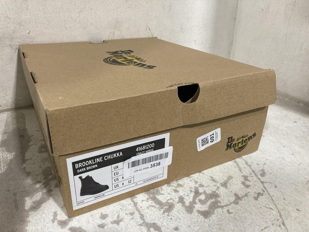 Lot 691  
            Chesterfield SR46 - Parcel Delivery Only 

                
DR MARTENS BROOKLYN CHUKKA BOOTS IN DARK BROWN - UK SIZE 10 (LOCATION: H4)