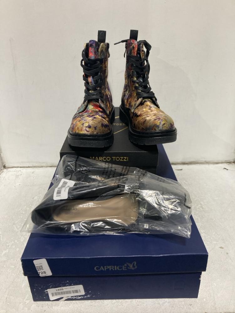 Lot 728  
            Chesterfield SR46 - Parcel Delivery Only 

                
4 X ASSORTED ADULTS SHOES TO INCLUDE CLARKS WOMENS FLATS IN BLACK - UK SIZE 5 (LO...