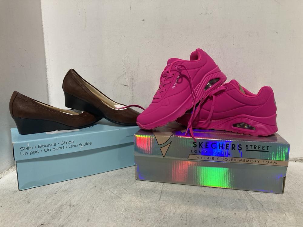 Lot 760  
            Chesterfield SR46 - Parcel Delivery Only 

                
3 X ASSORTED ADULTS SHOES TO INCLUDE SKECHERS AIR-COOLED SHOES IN MAGENTA - UK SI... - Image 2