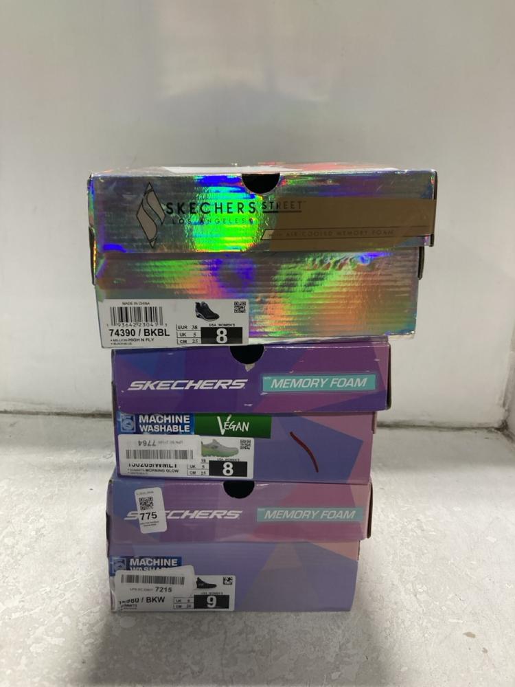 Lot 775  
            Chesterfield SR46 - Parcel Delivery Only 

                
3 X ASSORTED ADULTS SHOES TO INCLUDE SKECHERS MEMORY FOAM TRAINERS IN BLACK - UK ...