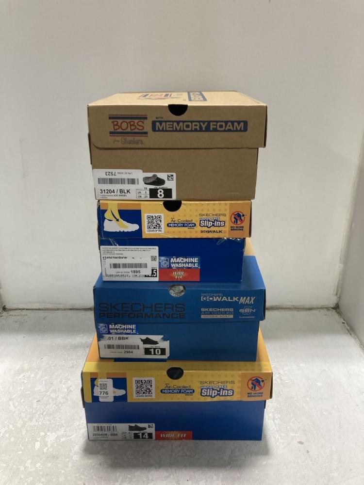 Lot 776  
            Chesterfield SR46 - Parcel Delivery Only 

                
4 X ASSORTED ADULTS SHOES TO INCLUDE SKECHERS SLIP-ONS SHOES IN DARK BROWN - UK S...