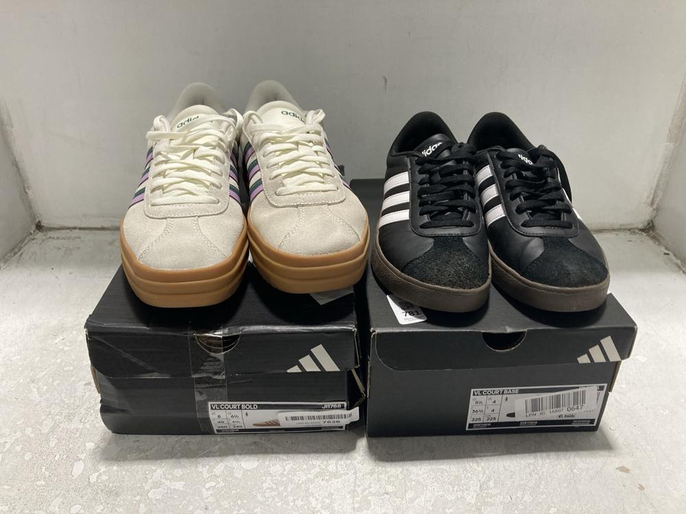 Lot 781  
            Chesterfield SR46 - Parcel Delivery Only 

                
ADIDAS VL COURT BASE TRAINERS IN BLACK - UK SIZE 4 TO INCLUDE ADIDAS VL COURT BOL...