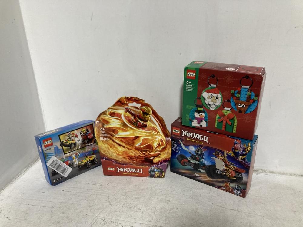 Lot 796  
            Chesterfield SR46 - Parcel Delivery Only 

                
4 X ASSORTED LEGO ITEMS TO INCLUDE EGO 71823 54-PCS NINJAGO DRAGONS RISING SET (L...
