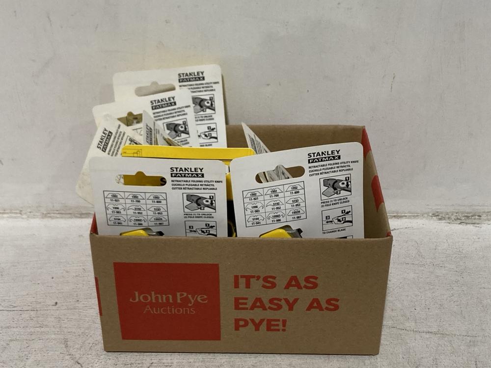 Lot 813  
            Chesterfield SR46 - Parcel Delivery Only 

                
10 X STANLEY FATMAX RETRACTABLE FOLDING UTILITY KNIFE - TOTAL APPROX LOT ORIGINAL...