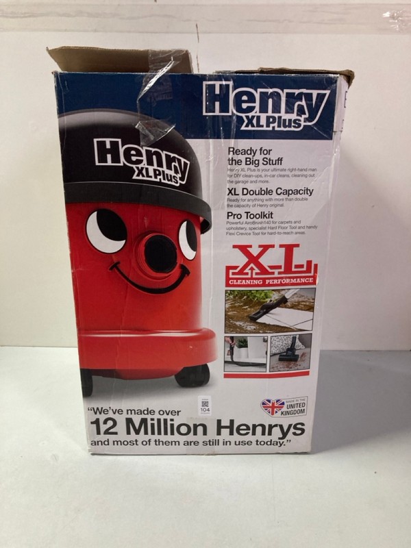 Lot 104  
            Nottingham SR1 - Delivery Only 

                
HENRY XL PLUS CYLINDER VACUUM CLEANER - ORIGINAL RRP.£139