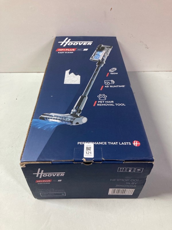 Lot 121  
            Nottingham SR1 - Delivery Only 

                
HOOVER HF1 PLUS PET CORDLESS VACUUM CLEANER MODEL: HF1P10P - ORIGINAL RRP.£139