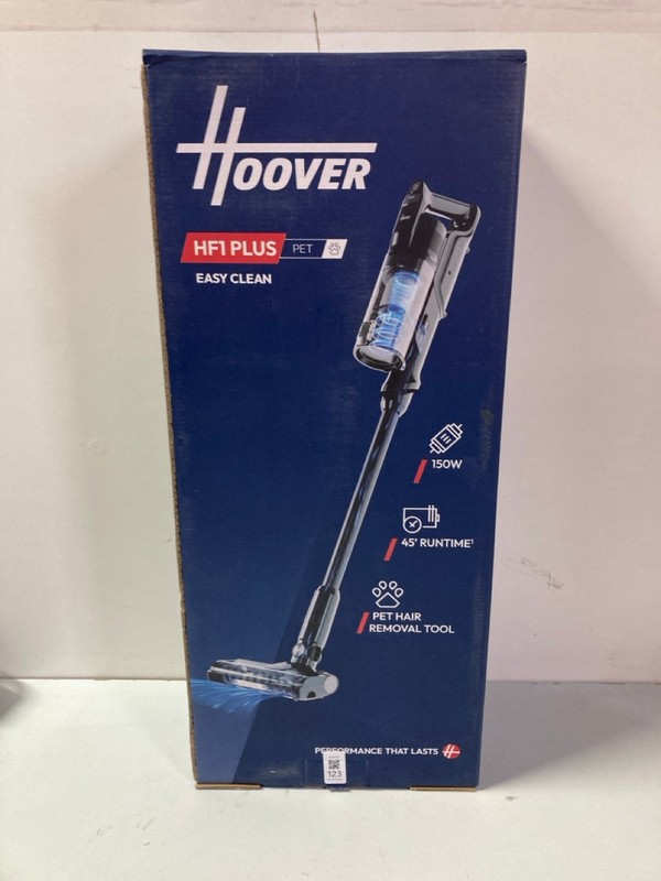 Lot 123  
            Nottingham SR1 - Delivery Only 

                
HOOVER HF1 PLUS PET CORDLESS VACUUM CLEANER MODEL: HF1P10P - ORIGINAL RRP.£139