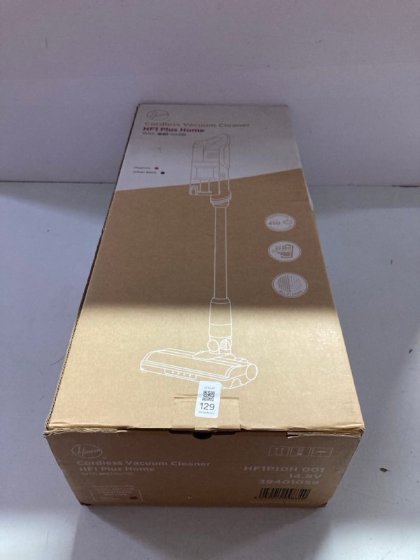 Lot 129  
            Nottingham SR1 - Delivery Only 

                
HOOVER HF1 PLUS HOME WITH ANTI-TWIST CORDLESS VACUUM CLEANER MODEL: HF1P10H - ORI...