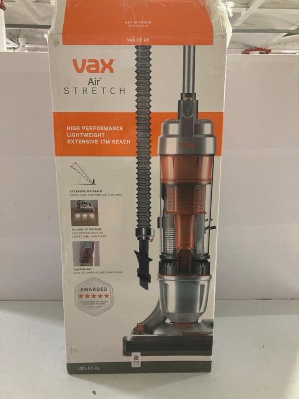 Lot 134  
            Nottingham SR1 - Delivery Only 

                
VAX AIR STRETCH UP-RIGHT VACUUM CLEANER MODEL: U85-AS-BE - ORIGINAL RRP.£79